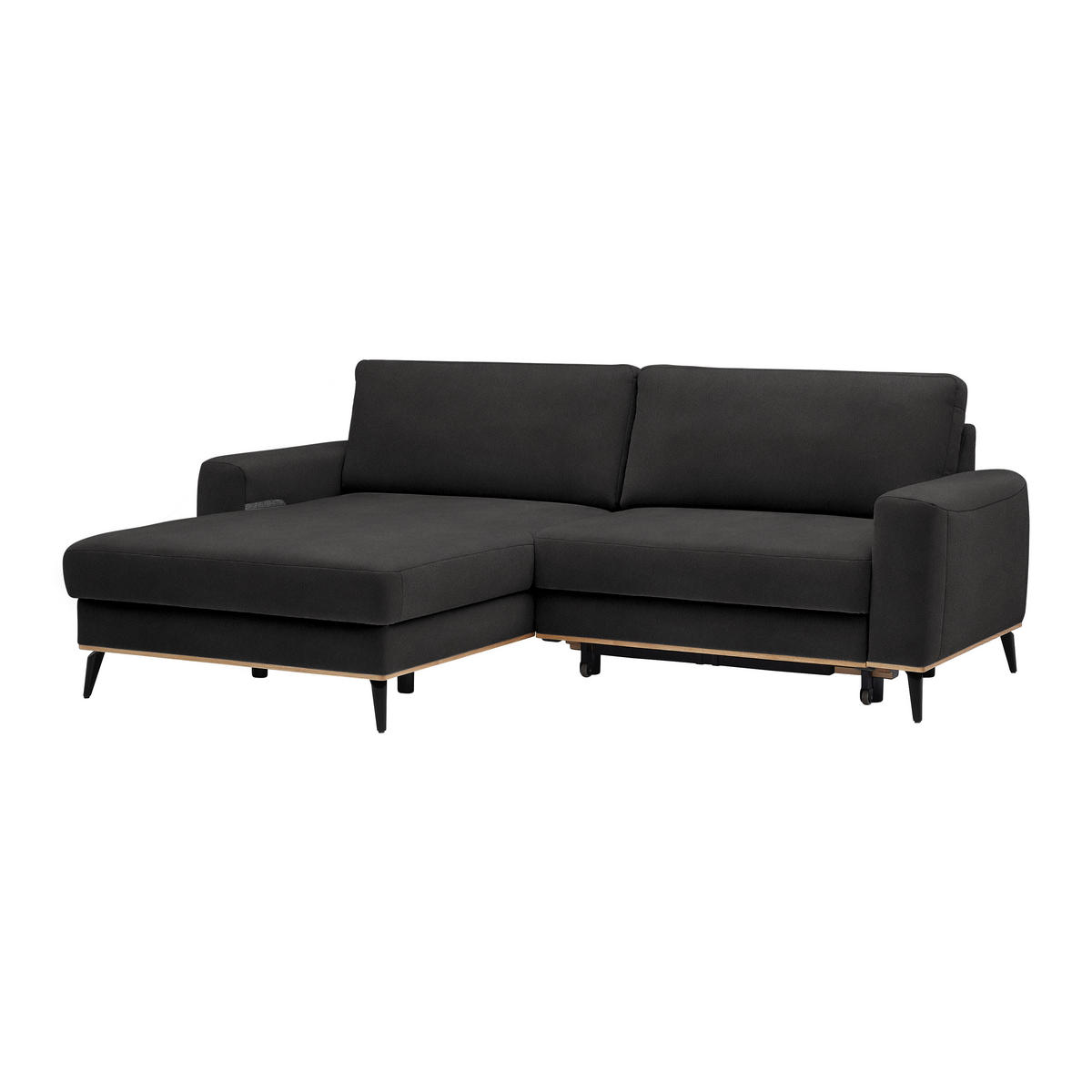 ECKSOFA in Lederlook, Mikrofaser Dunkelgrau  - Dunkelgrau/Schwarz, Konventionell, Holz/Textil (167/234cm) - MID.YOU