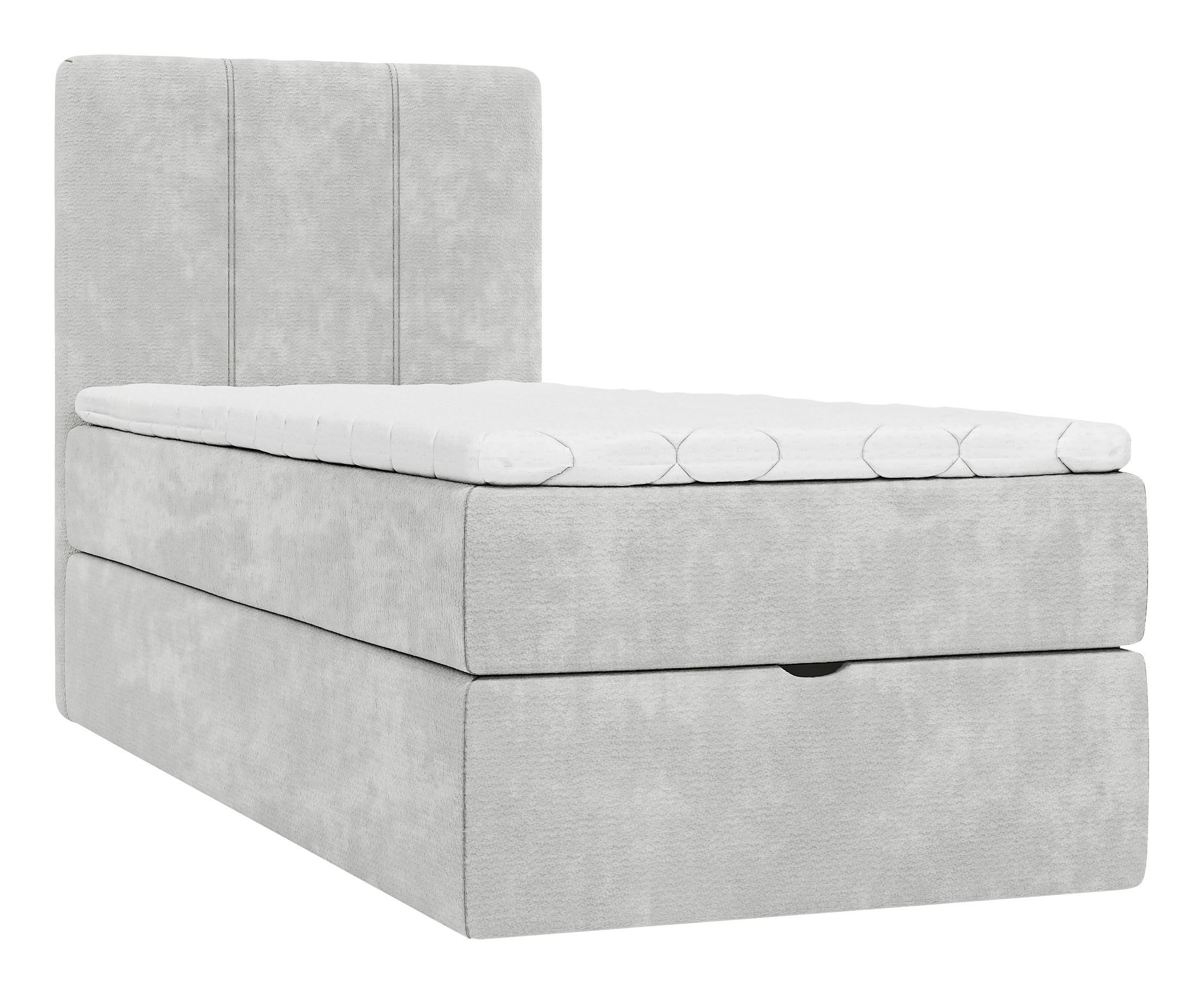 BOXBETT 80/200 cm,  in Hellgrau, Matratze, gepolstertes Kopfteil, Bettkasten, Topper, H3 = fest  - Hellgrau/Schwarz, Design, Holzwerkstoff/Kunststoff (80/200cm) - Esposa