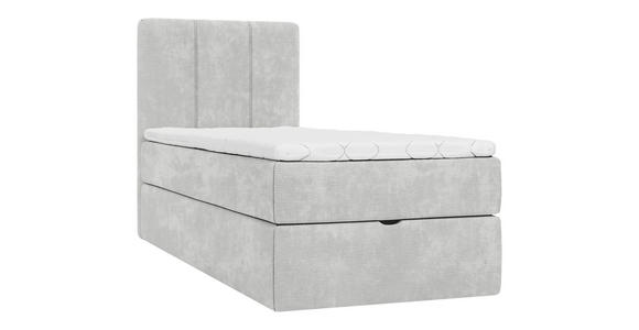 BOXBETT 70/200 cm,  in Hellgrau, Matratze, gepolstertes Kopfteil, Bettkasten, Topper, H3 = fest  - Hellgrau/Schwarz, Design, Holzwerkstoff/Kunststoff (70/200cm) - Esposa