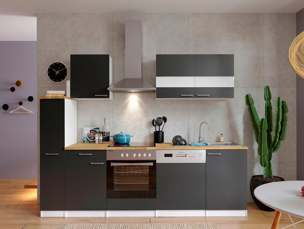 KÜCHENBLOCK 250 cm   in Grau  - Edelstahlfarben/Nussbaumfarben, Basics, Holzwerkstoff/Metall (250cm) - Respekta