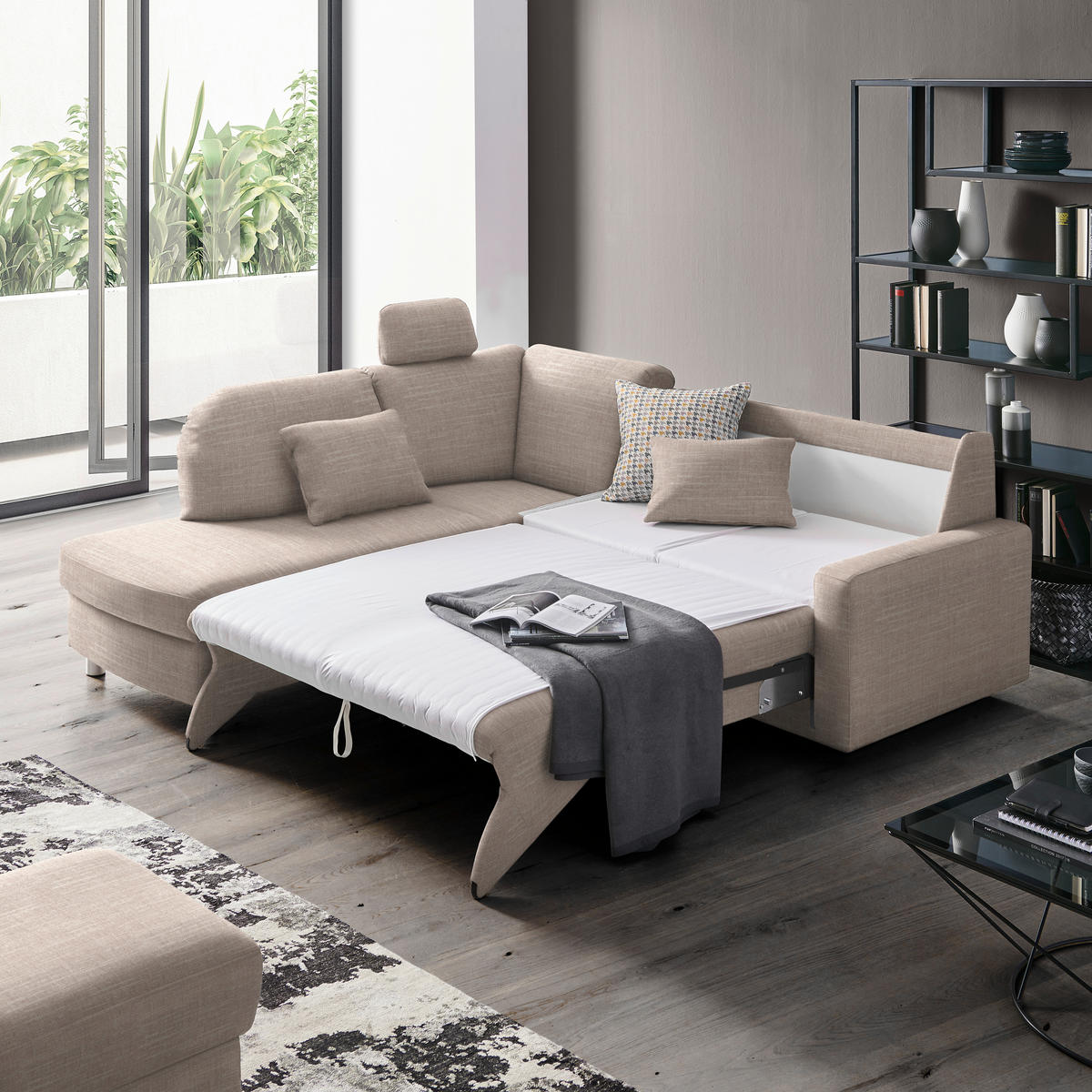 ECKSOFA in Chenille Naturfarben, Beige  208/227 cm  - Beige/Alufarben, KONVENTIONELL, Textil/Metall (208/227cm) - Sedda
