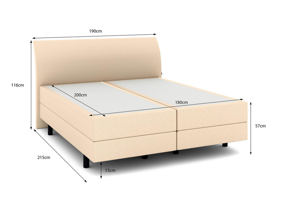 BOXSPRINGBETT 180/200 cm  in Beige  - Beige/Schwarz, KONVENTIONELL, Kunststoff/Textil (180/200cm) - Musterring