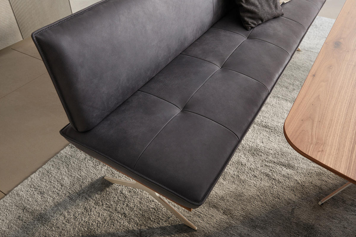 SITZBANK in Holz, Metall, Leder Schwarz, Edelstahlfarben  - Edelstahlfarben/Schwarz, Design, Leder/Holz (214/88/66cm) - Koinor