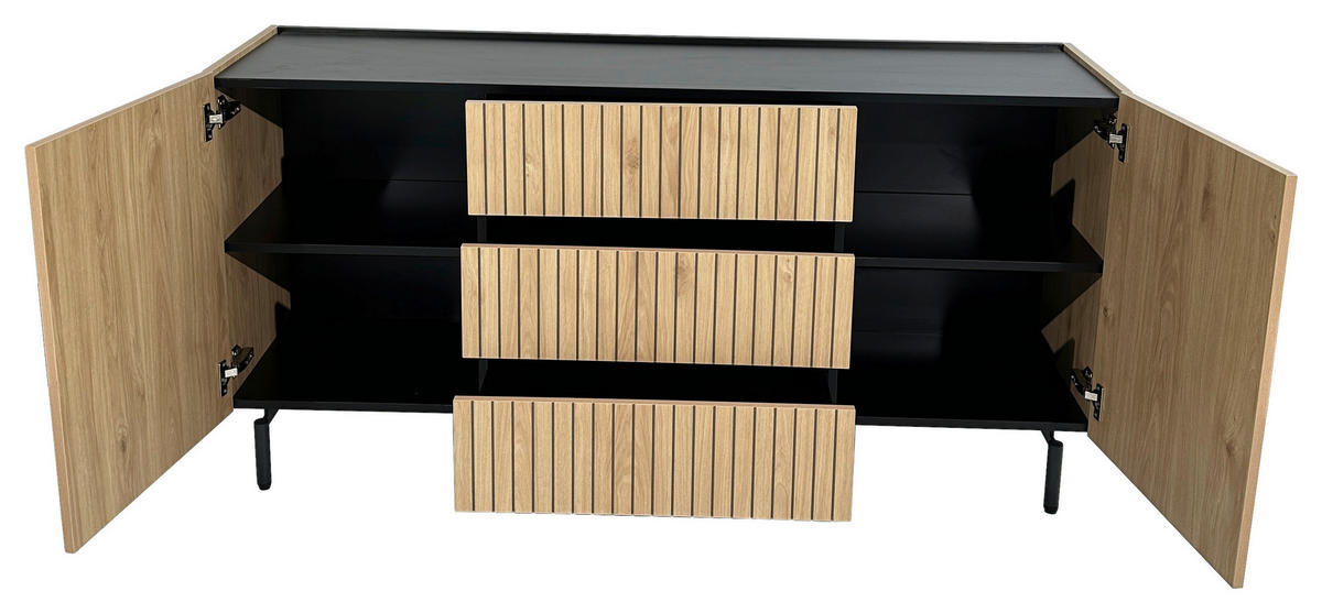 SIDEBOARD LINO 150/75/40 cm 3 låda(or)  - svart/ekfärgad, Design, metall/trämaterial (150/75/40cm) - Xora