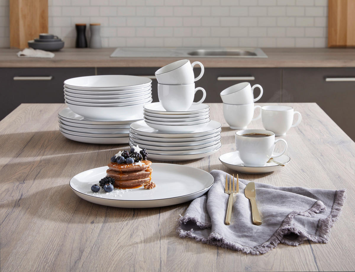 KOMBINOVANÝ SERVIS, 30-dielne, porcelán - čierna/biela, Basics, keramika - Seltmann Weiden