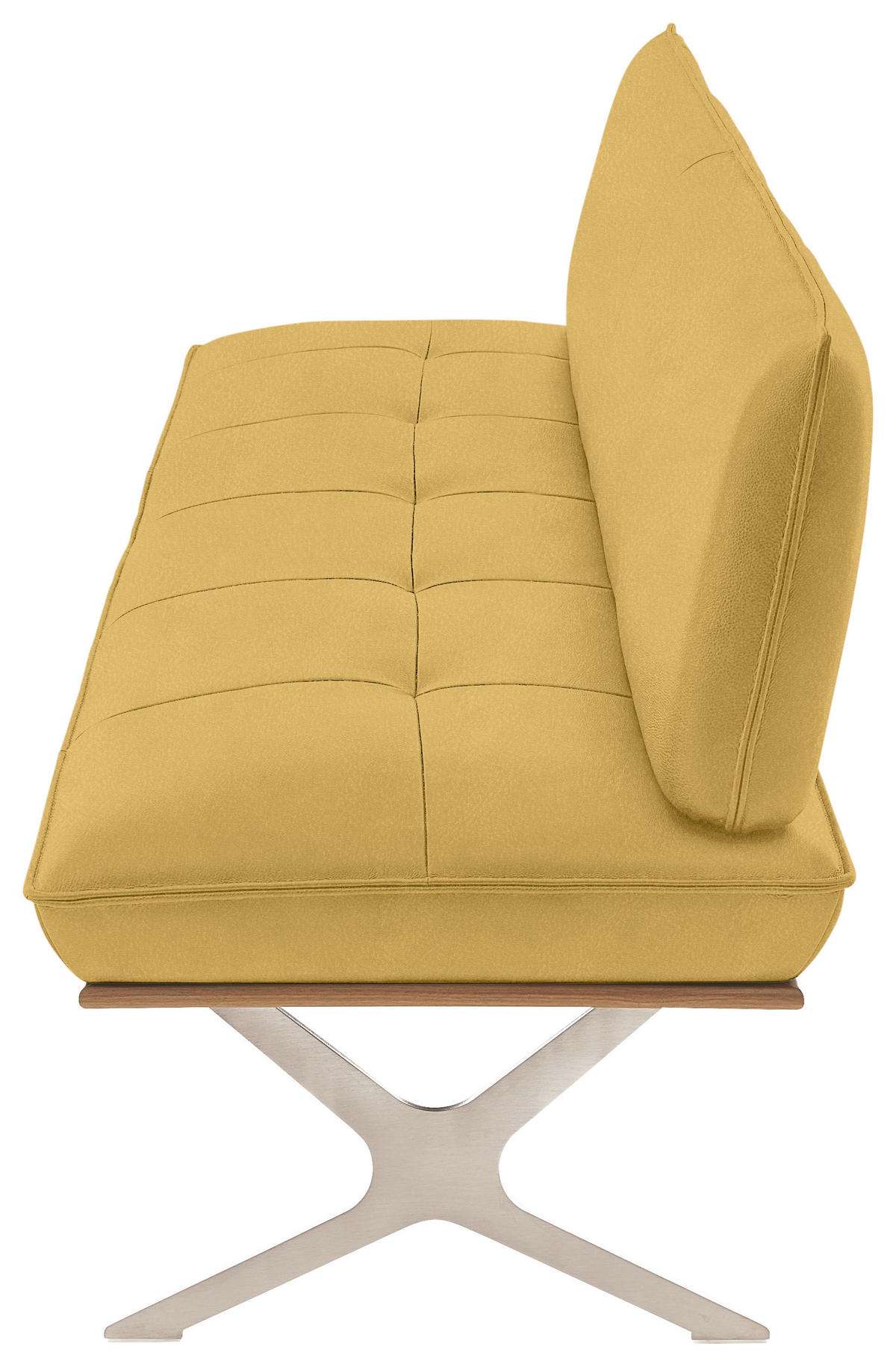 SITZBANK 214/88/66 cm Echtleder Gelb, Edelstahlfarben Nussbaum furniert Metall  - Edelstahlfarben/Gelb, Design, Leder/Holz (214/88/66cm) - Koinor