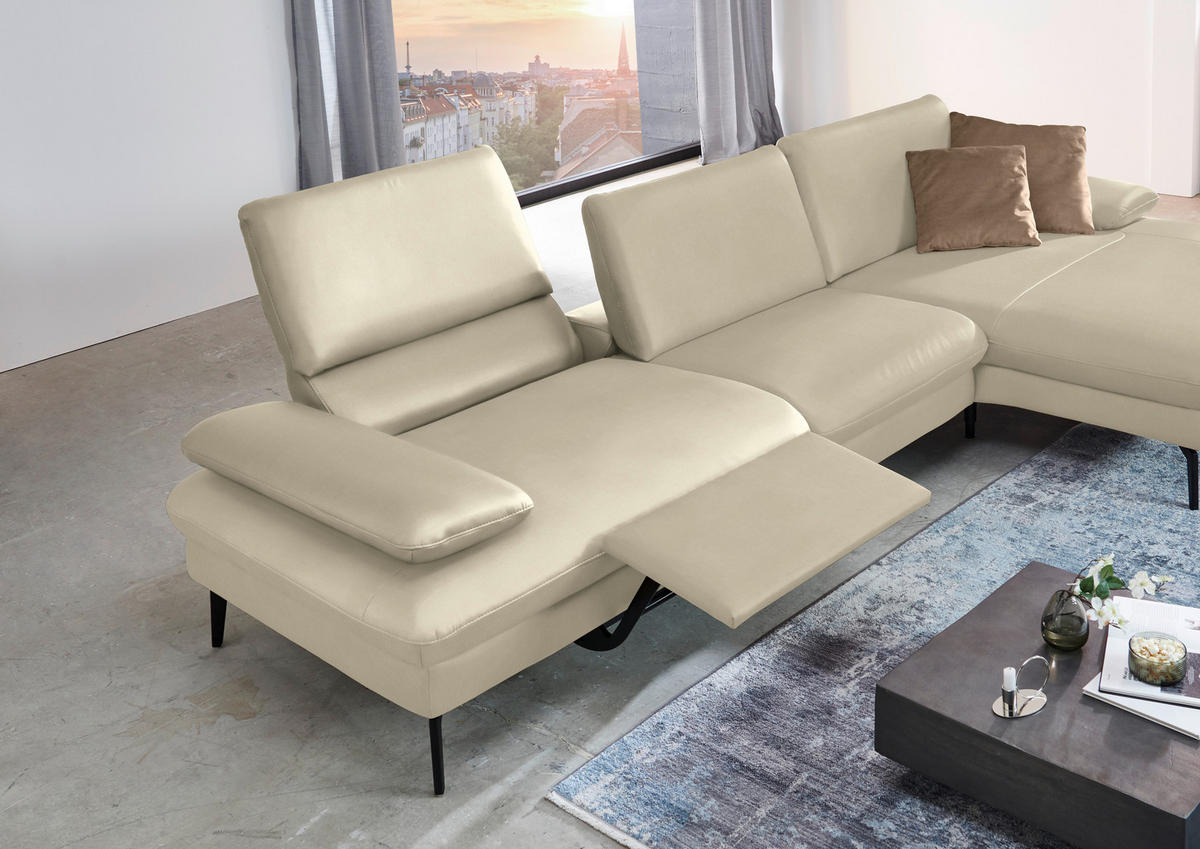 ECKSOFA in Echtleder Naturfarben  - Schwarz/Naturfarben, Design, Leder/Metall (325/157cm) - Dieter Knoll