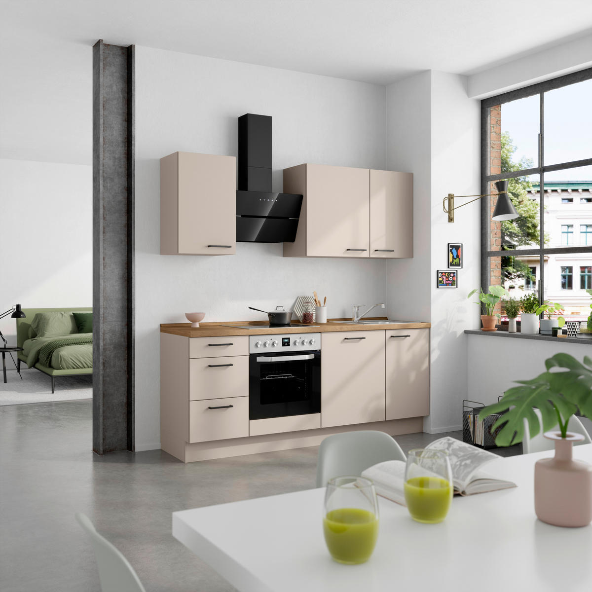 KÜCHENLEERBLOCK 210 cm   in Eichefarben, Sandfarben  - Sandfarben/Eichefarben, MODERN, Holzwerkstoff/Metall (210cm) - Nobilia