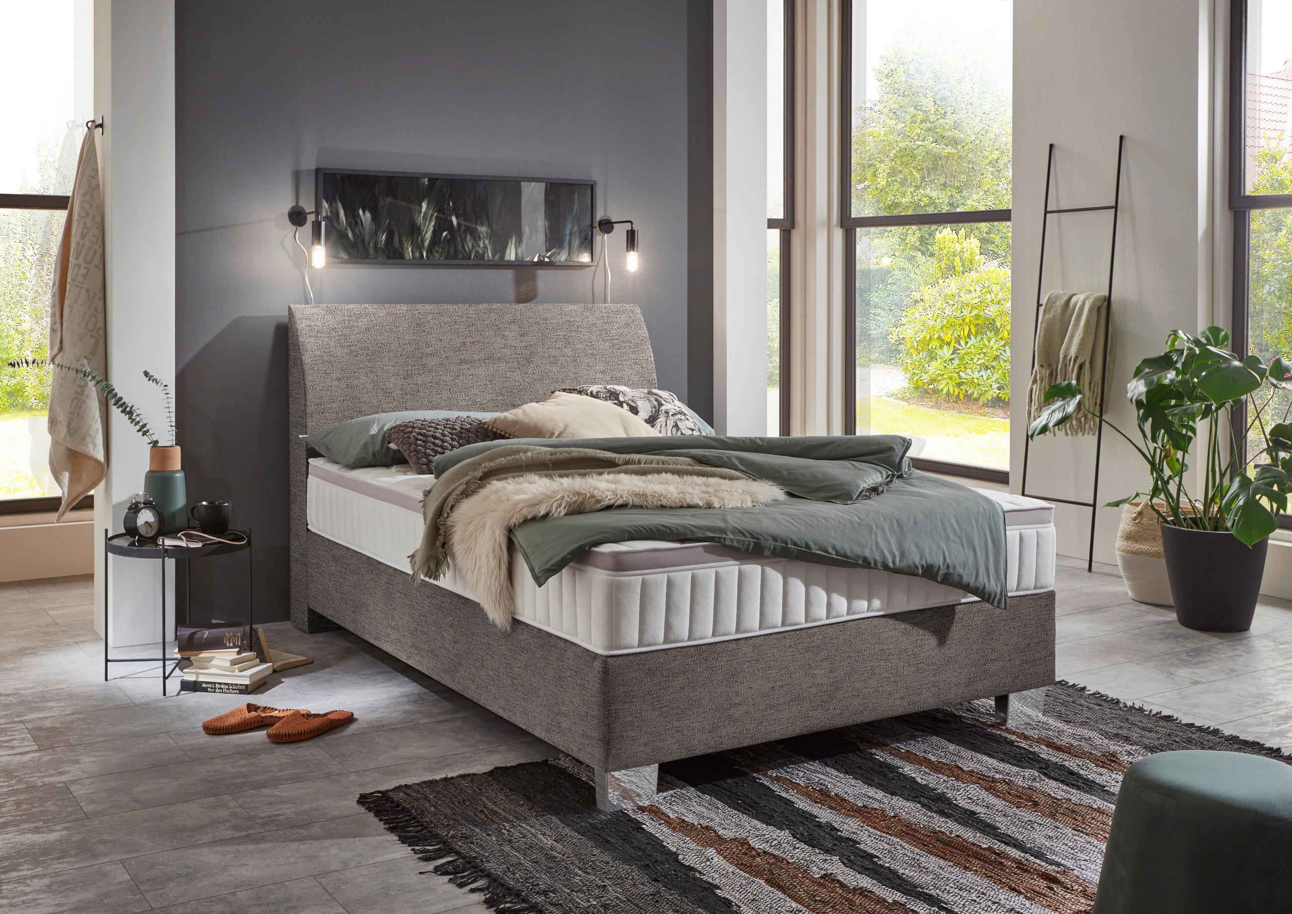 BOXSPRINGBETT 140/200 cm  in Braun  - Chromfarben/Braun, KONVENTIONELL, Kunststoff/Textil (140/200cm) - Hom`in