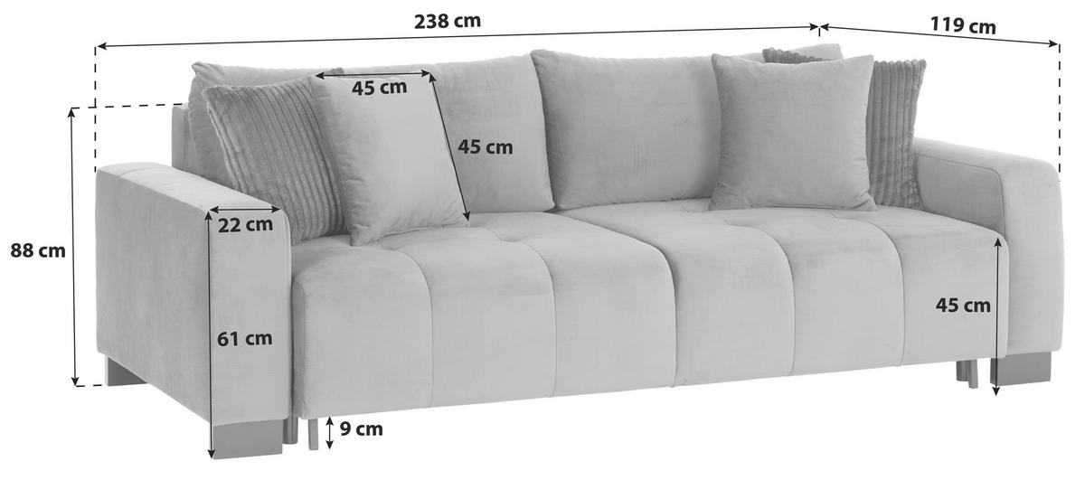 SCHLAFSOFA in Velours Dunkelgrau  - Dunkelgrün/Dunkelgrau, Modern, Holz/Kunststoff (238/88/119cm) - MID.YOU