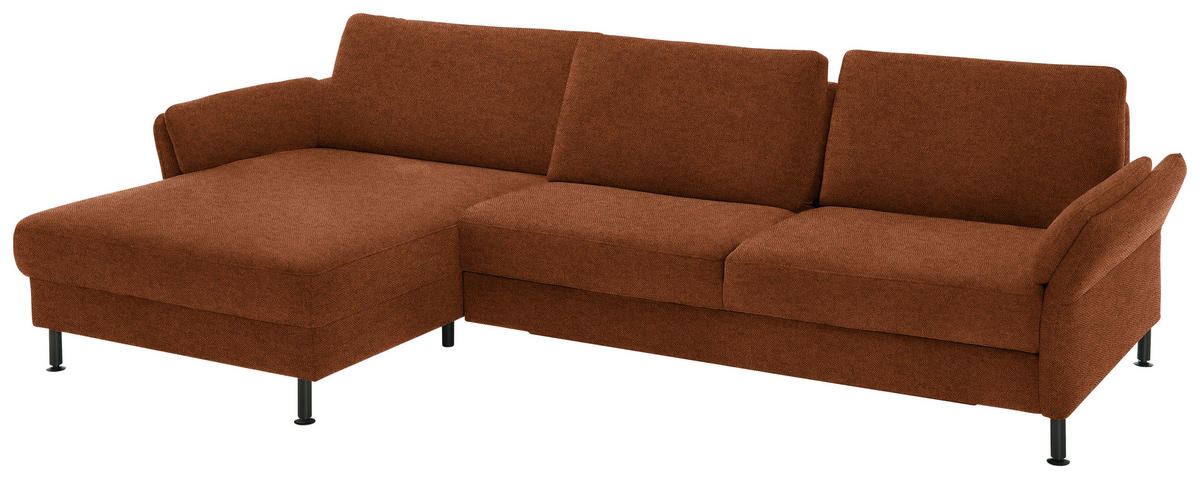 ECKSOFA Chenille, Flachgewebe Rostfarben  - Rostfarben/Schwarz, Design, Textil/Metall (175/316cm) - Dieter Knoll