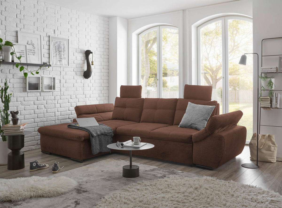 ECKSOFA in Mikrovelours Kupferfarben  - Schwarz/Kupferfarben, Konventionell, Kunststoff/Textil (170/275cm) - Carryhome