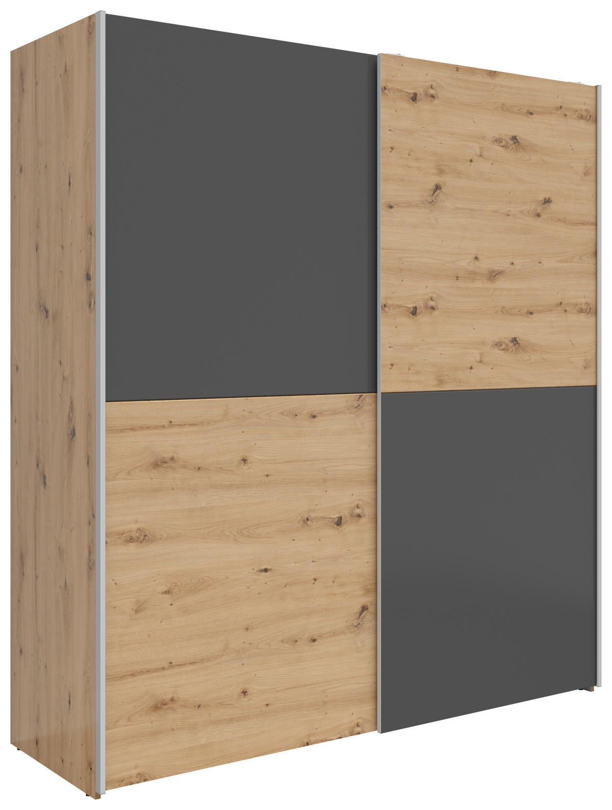 SCHWEBETÜRENSCHRANK 170/191/59 cm 2-türig Weiß, Eichefarben, Eiche Artisan  - Eichefarben/Silberfarben, Basics, Holzwerkstoff/Kunststoff (170/191/59cm) - Boxxx