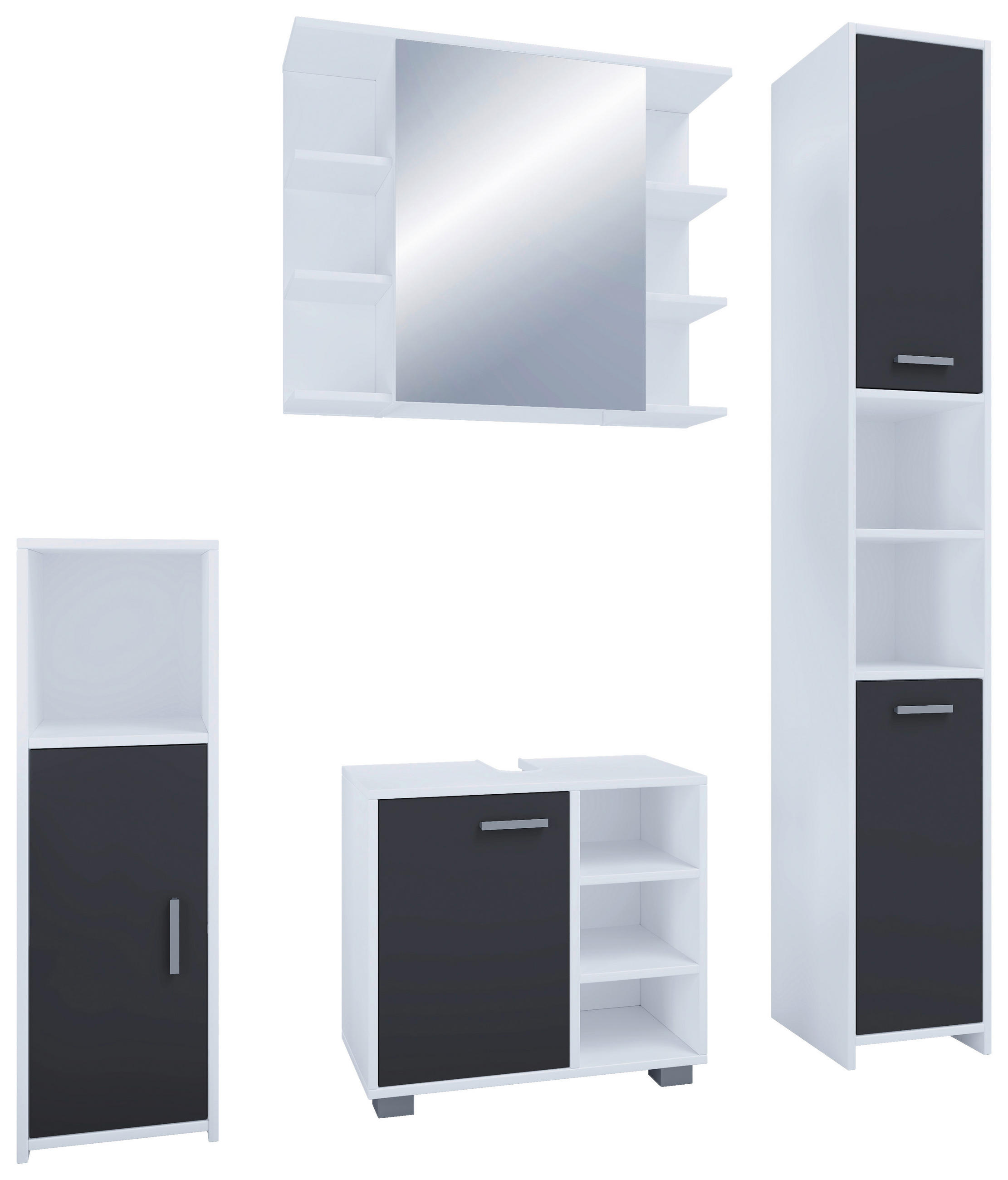 BADEZIMMER 4-teilig  in 120 cm  - Schwarz/Weiß, MODERN, Holzwerkstoff (120cm) - MID.YOU