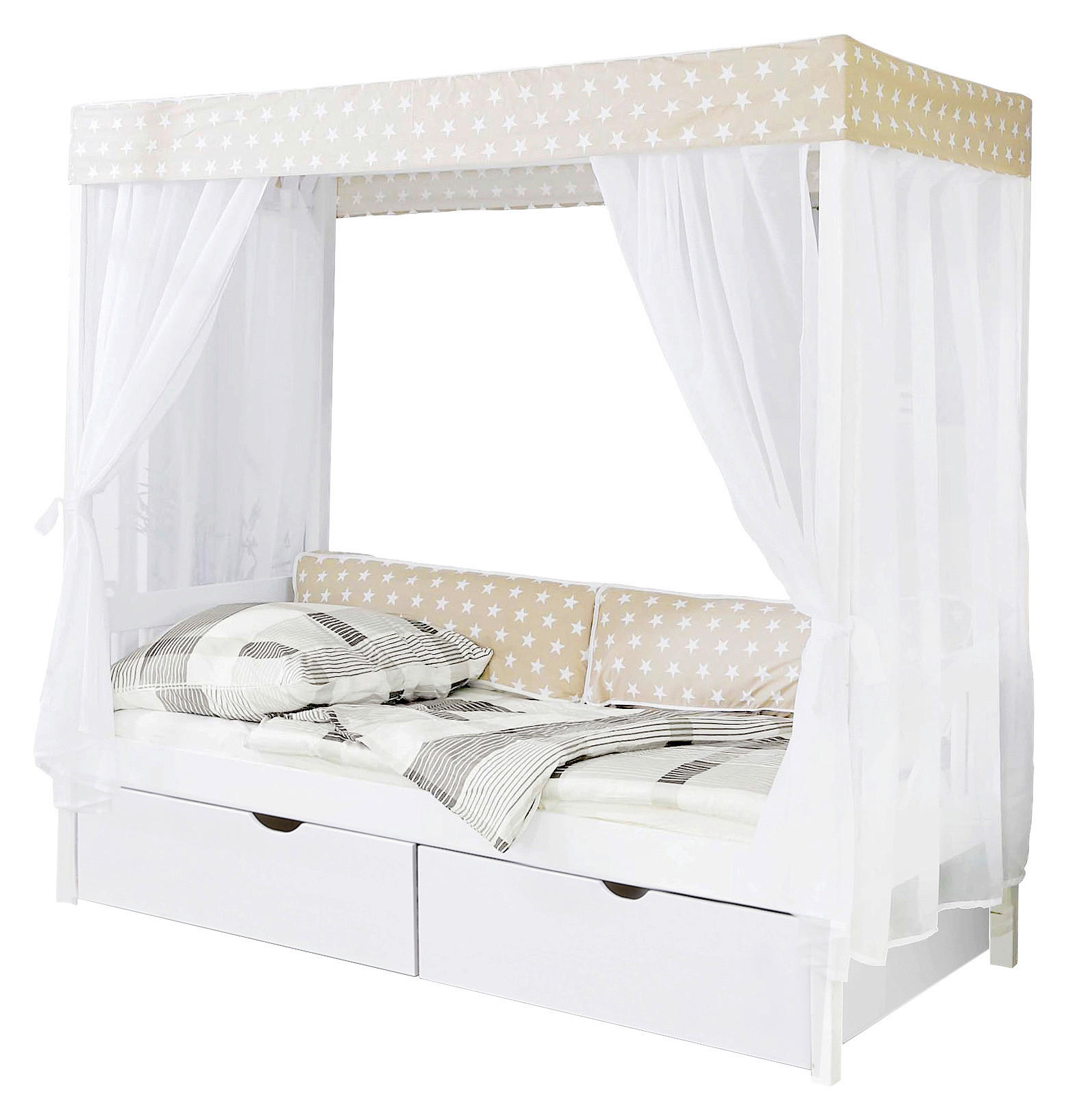 HIMMELBETT 90/200 cm in Weiß, Beige - Beige/Weiß, MODERN, Holz (90/200cm) - MID.YOU