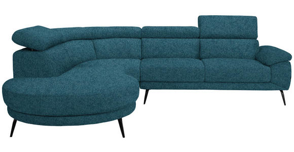 ECKSOFA in Velours Petrol  264/299 cm  - Petrol/Schwarz, Design, Textil/Metall (264/299cm) - Novel