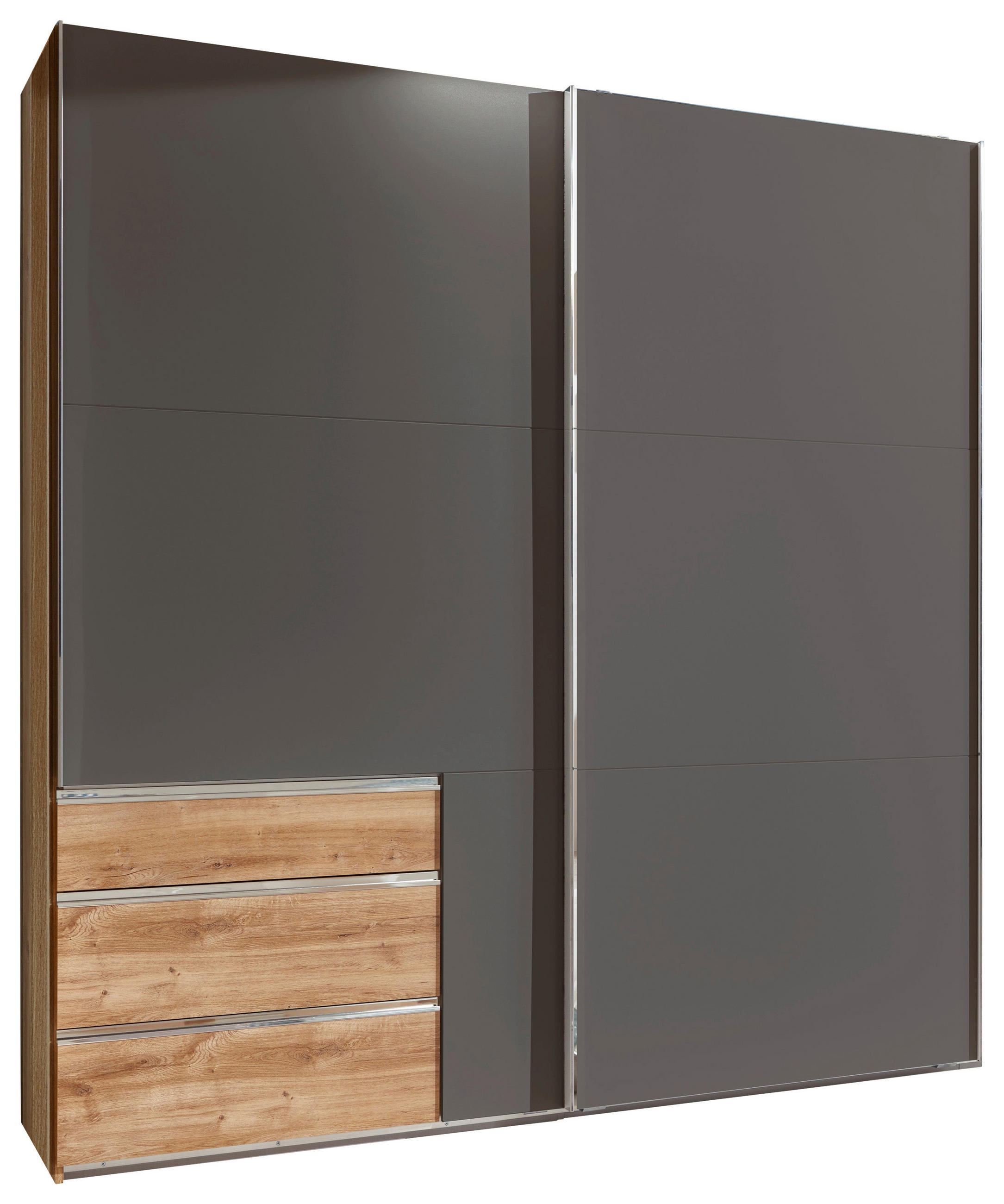 SCHWEBETÜRENSCHRANK in Graphitfarben, Eichefarben  - Chromfarben/Eichefarben, Modern, Holzwerkstoff/Metall (250/216/65cm) - MID.YOU