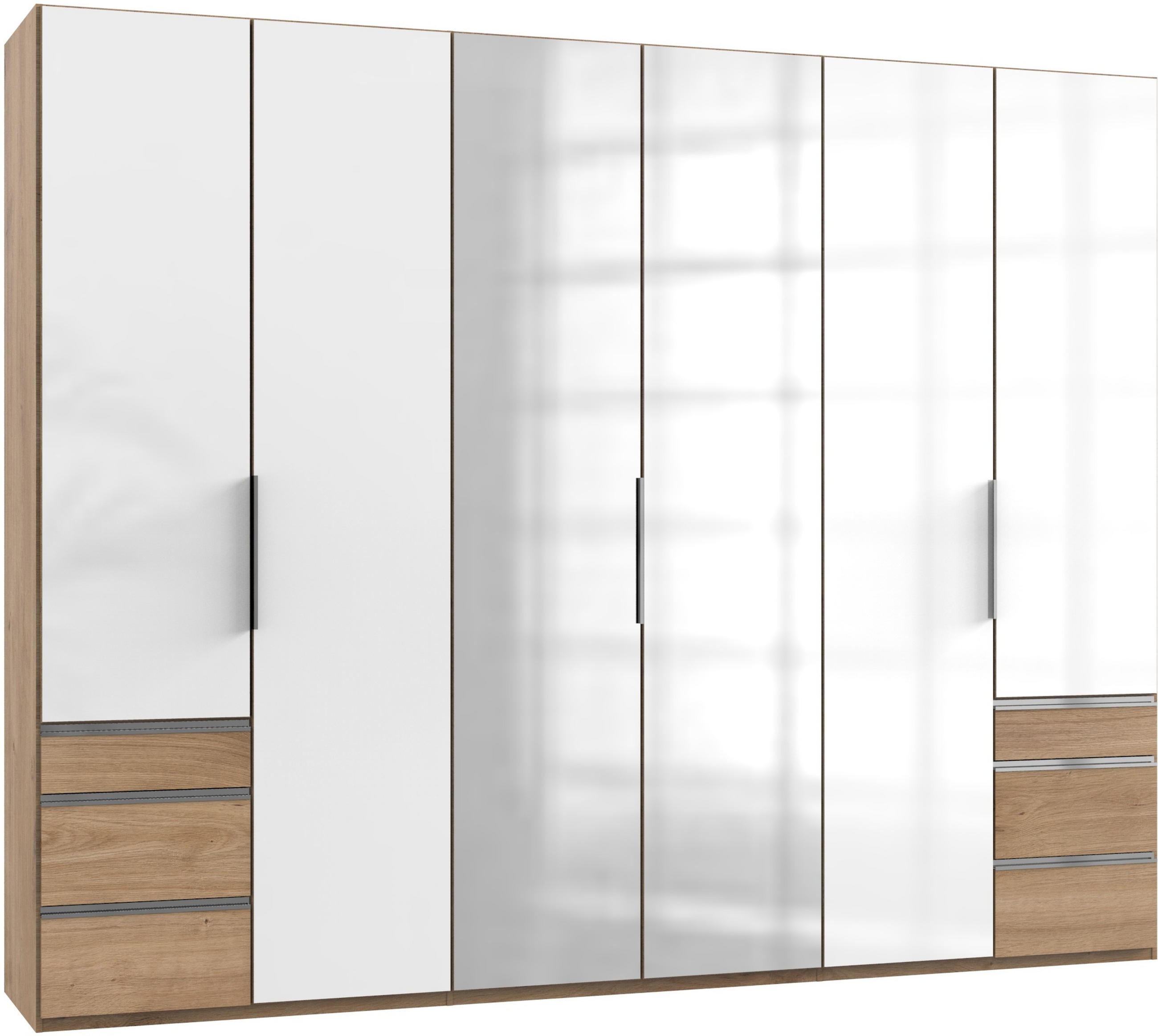 DREHTÜRENSCHRANK 300/236/58 cm 6-türig Weiß, Eichefarben  - Chromfarben/Eichefarben, MODERN, Glas/Holzwerkstoff (300/236/58cm) - MID.YOU