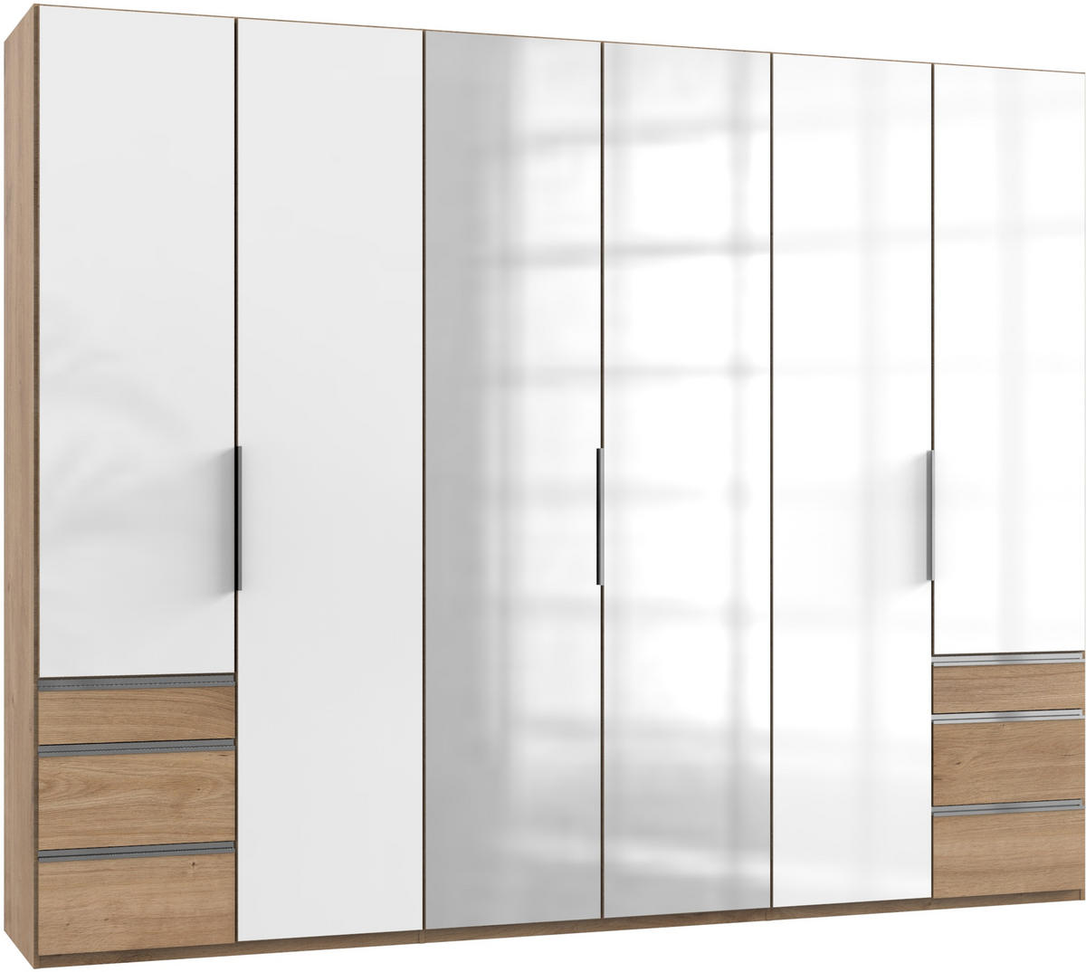 DREHTÜRENSCHRANK in Weiss, Eichefarben  - Chromfarben/Weiss, Modern, Glas/Holzwerkstoff (300/236/58cm) - MID.YOU