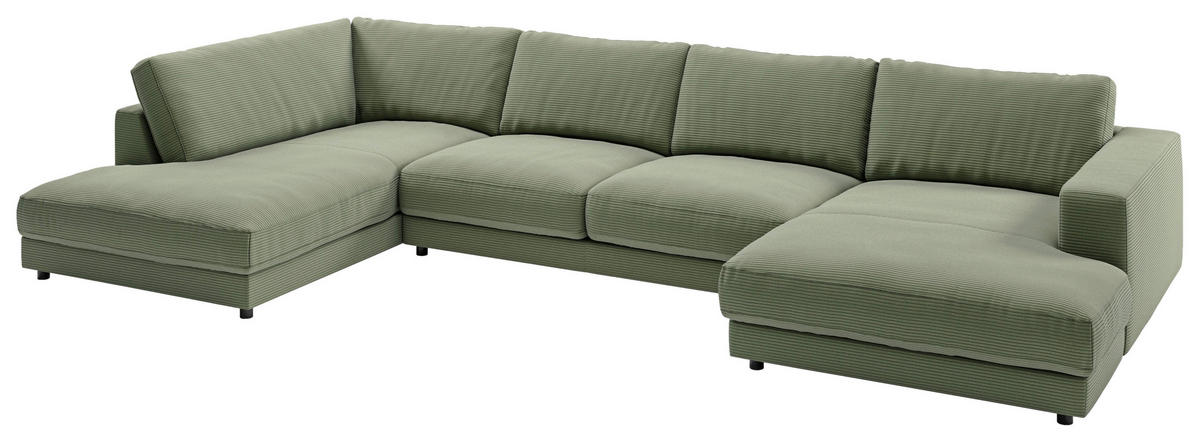 WOHNLANDSCHAFT in Cord Grün  - Schwarz/Grün, Design, Kunststoff/Textil (224/425/190cm) - Pure Home Lifestyle