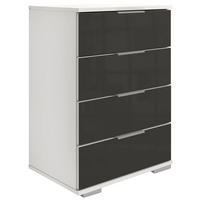 NACHTTISCH 52/74/38 cm, Grau, Weiss,  - Weiss/Alufarben, Design, Glas/Holzwerkstoff (52/74/38cm) - Livetastic