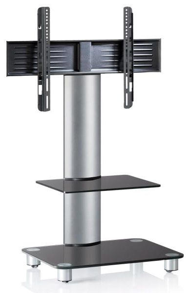 TV-RACK Metall, Glas Schwarz, Silberfarben  - Silberfarben/Schwarz, KONVENTIONELL, Glas/Metall (60/100/44cm) - MID.YOU