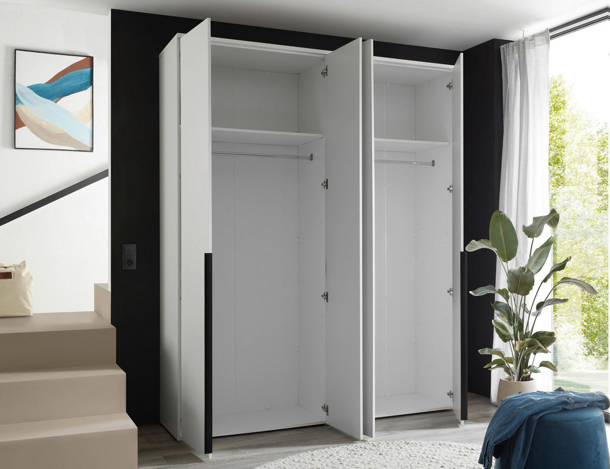 DREHTÜRENSCHRANK 180/225/52 cm,  in Weiß, 4-türig  - Schwarz/Weiß, MODERN, Glas/Holzwerkstoff (180/225/52cm) - MID.YOU