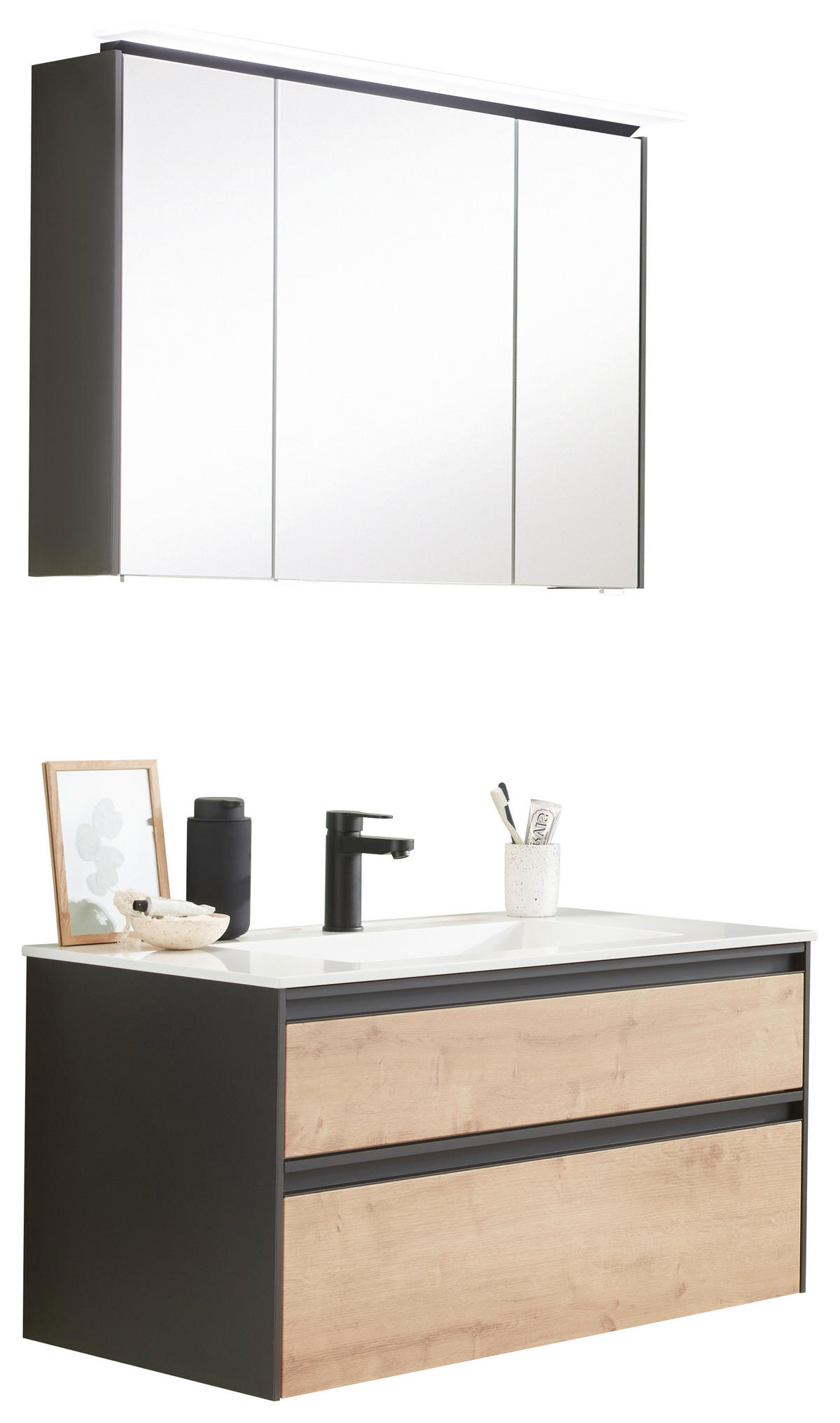 BADEZIMMER  in 93,2 cm  - Dunkelgrau/Eichefarben, MODERN, Holzwerkstoff (93,2cm) - Novel