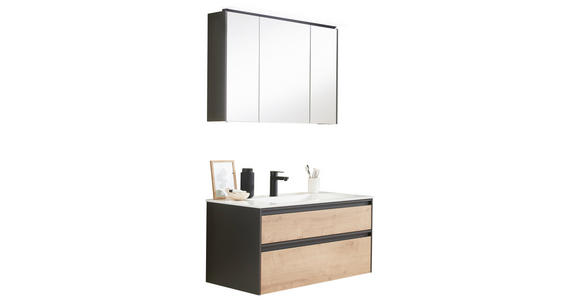 BADEZIMMER  in 93,2 cm  - Dunkelgrau/Eichefarben, MODERN, Holzwerkstoff (93,2cm) - Novel