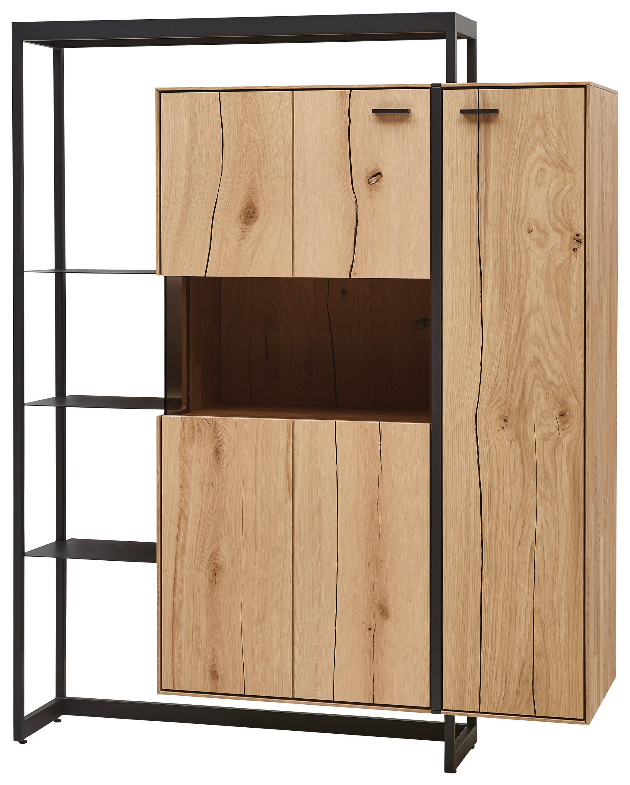 HIGHBOARD  in 129,3/158/41,1 cm  - Eichefarben/Schwarz, Natur, Glas/Holz (129,3/158/41,1cm) - Valnatura