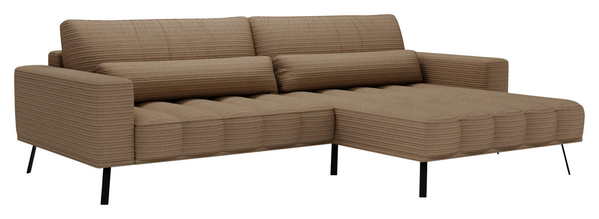 ECKSOFA in Cord Braun  291/204 cm  - Schwarz/Braun, Design, Textil/Metall (291/204cm) - Lomoco