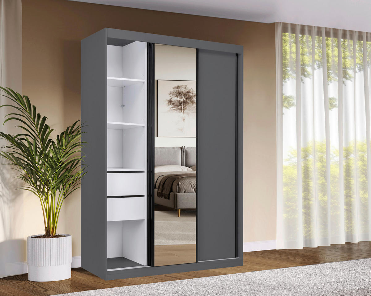 SCHIEBETÜRENSCHRANK 150/215/59,5 cm 3-türig  - Schwarz/Graphitfarben, MODERN, Holzwerkstoff/Metall (150/215/59,5cm) - MID.YOU