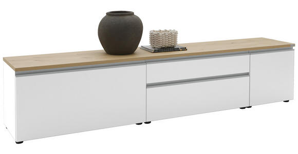 LOWBOARD  225/46/41 cm 2 Schublade(n) erweiterbar, Typenauswahl, Beimöbel erhältlich, stehend, hängend  - Eichefarben/Silberfarben, Design, Holzwerkstoff/Kunststoff (225/46/41cm) - Dieter Knoll