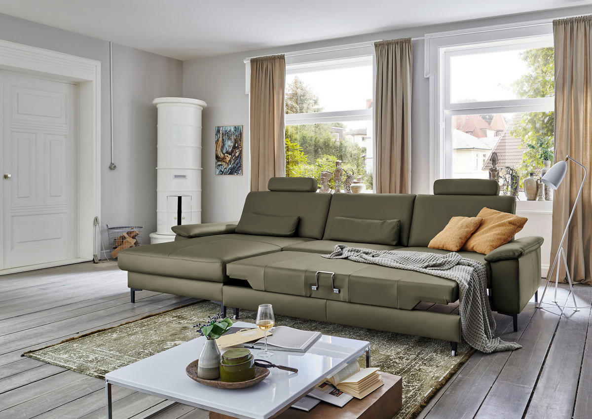 ECKSOFA Echtleder Waldgrün  - Waldgrün/Schwarz, Design, Leder/Metall (176/334cm) - Dieter Knoll