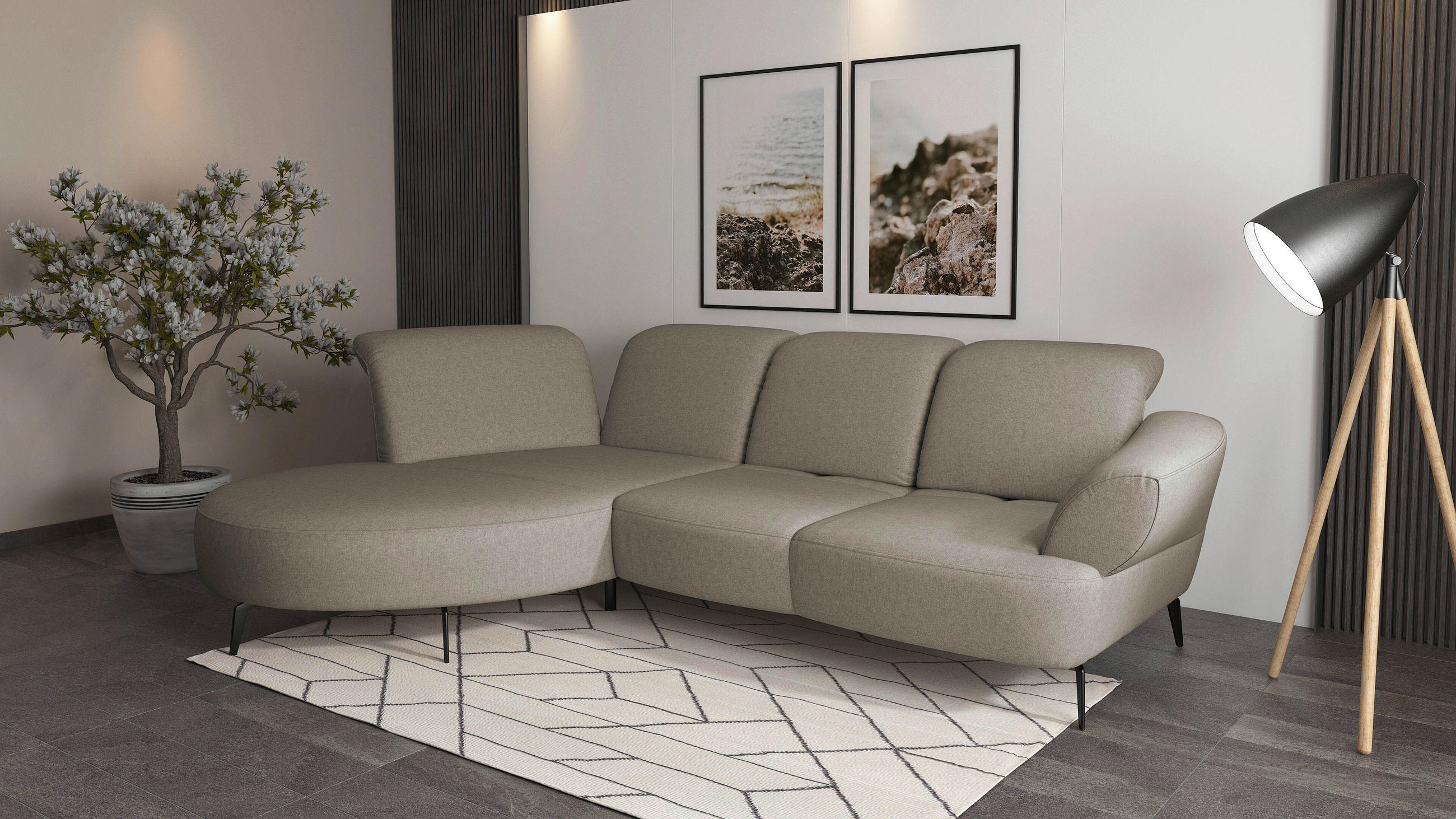 ECKSOFA in Flachgewebe Taupe  - Taupe/Schwarz, Modern, Textil/Metall (208/313cm) - Sit & More