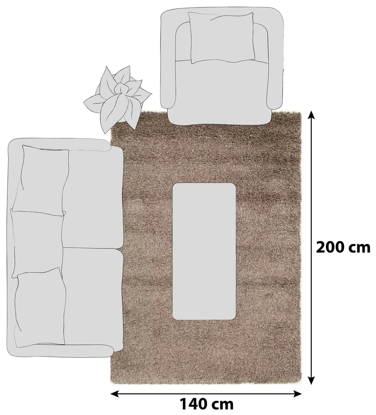 HOCHFLORTEPPICH 140/200 cm Hellbraun  - Hellbraun, Basics, Textil (140/200cm) - Novel