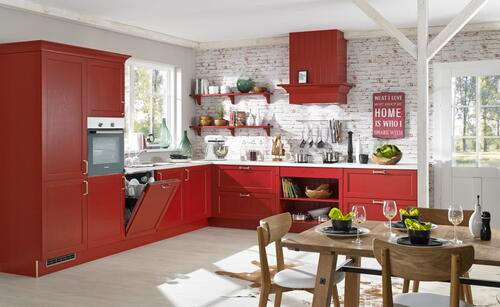 EINBAUKÜCHE BRISTIOL  - Rot, LIFESTYLE, Holzwerkstoff - Moderano