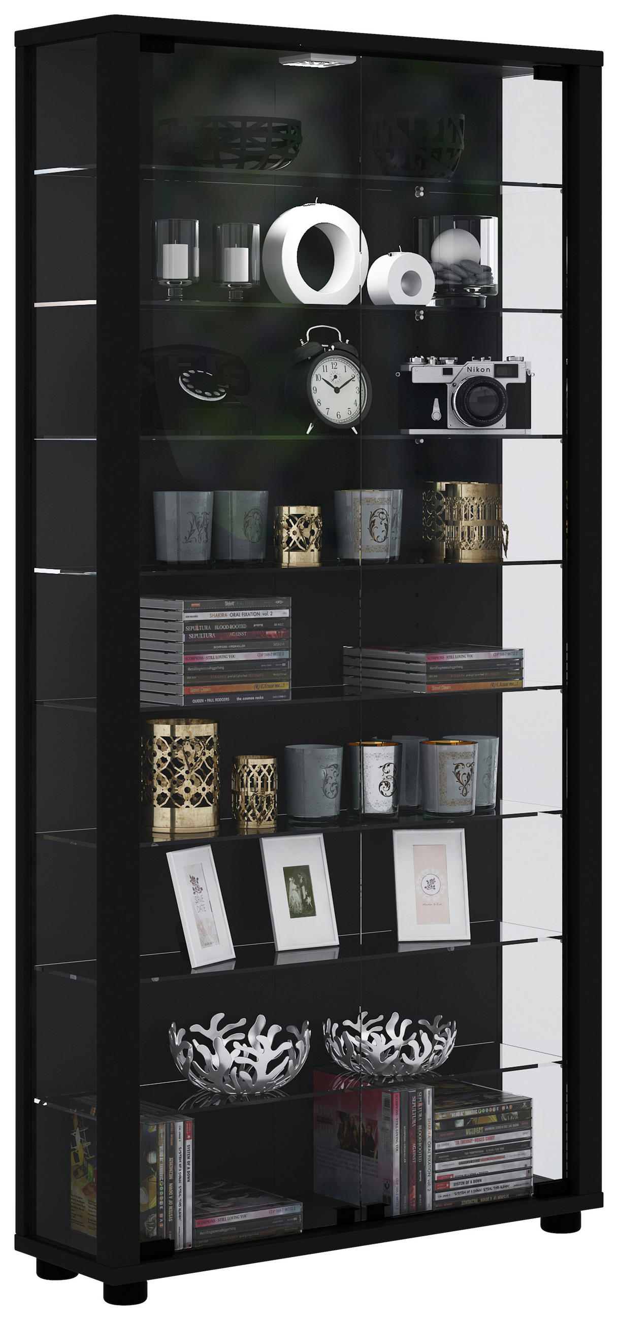 VITRINE Lumo in Schwarz  - Transparent/Schwarz, Design, Glas/Holzwerkstoff (59/113/18cm) - MID.YOU