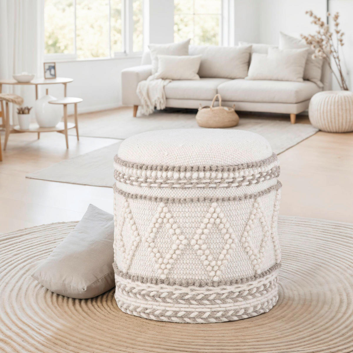 HOCKER in Textil Creme  - Creme, Basics, Textil (40/45/40cm) - Livetastic