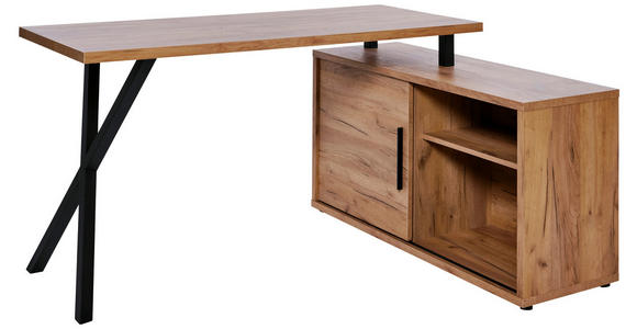 ECKSCHREIBTISCH 150/110/74 cm in Eichefarben - Eichefarben/Schwarz, MODERN, Holzwerkstoff/Metall (150/110/74cm) - Novel