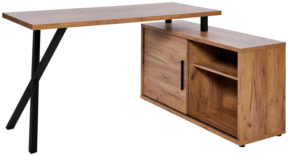 ECKSCHREIBTISCH 150/110/74 cm  in Eichefarben  - Eichefarben/Schwarz, MODERN, Holzwerkstoff/Metall (150/110/74cm) - Novel