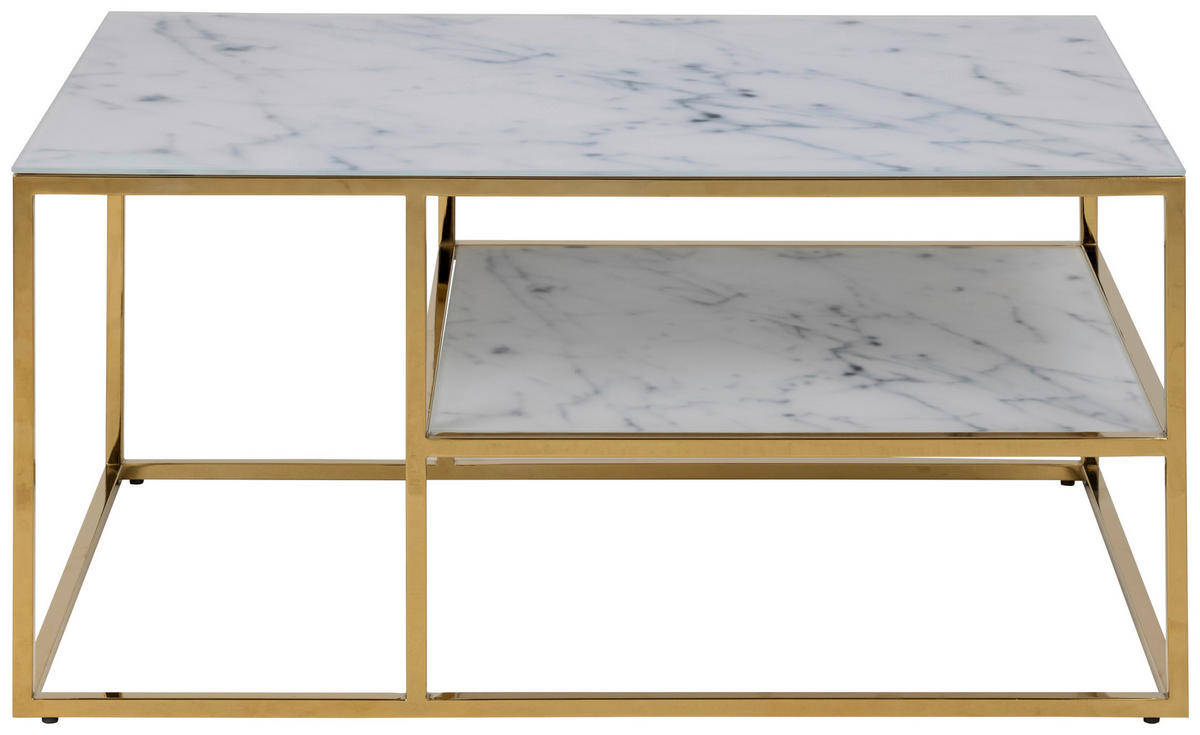 COUCHTISCH in Metall, Glas 90/60/45 cm  - Goldfarben/Weiß, Trend, Glas/Metall (90/60/45cm) - MID.YOU