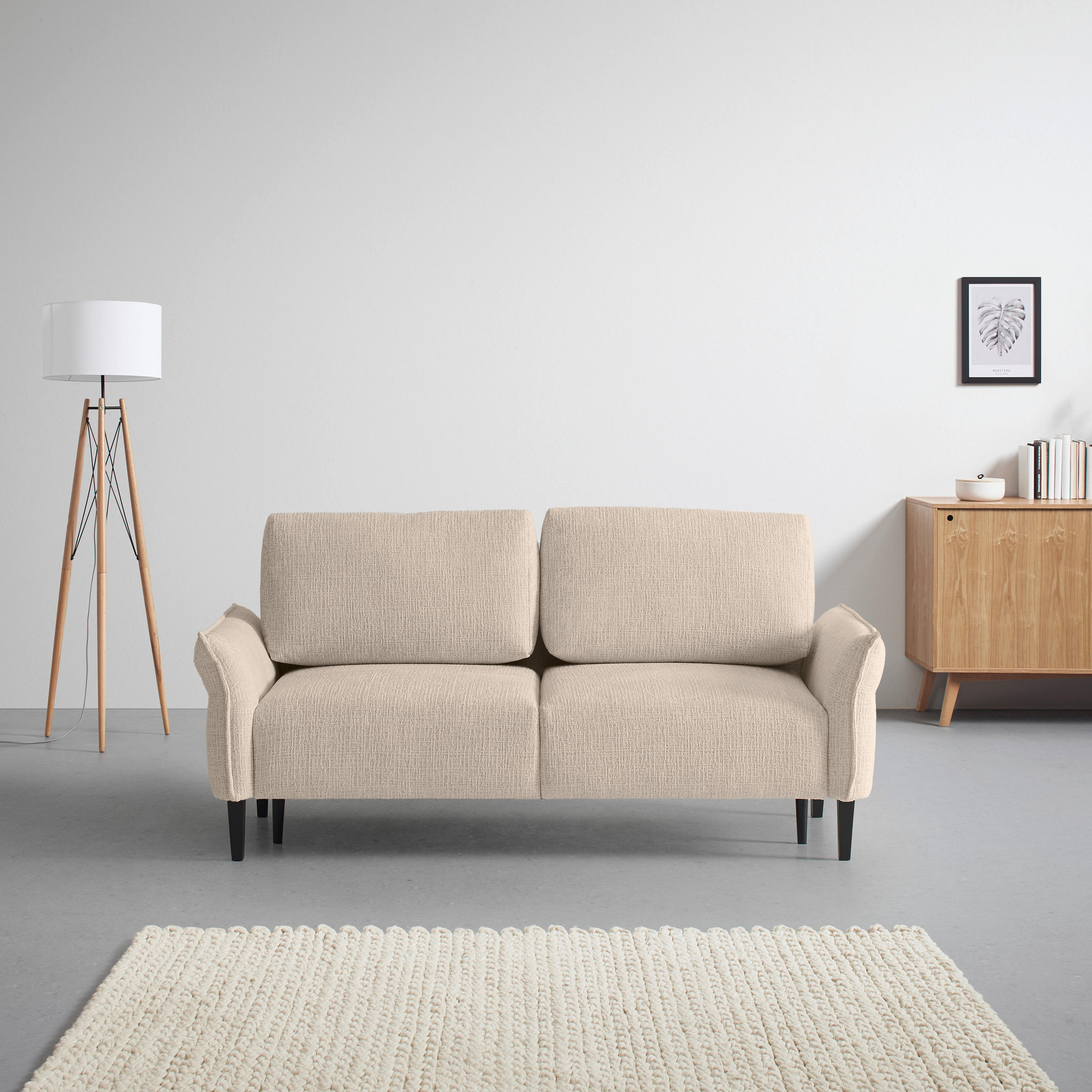 3-SITZER-SOFA Webstoff Beige  - Beige/Creme, Modern, Holz/Textil (183/85/92cm) - MID.YOU