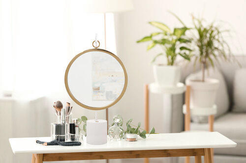 SCHMINKSPIEGEL  - Goldfarben/Weiß, LIFESTYLE, Glas/Metall (41/75/14cm) - Kayoom