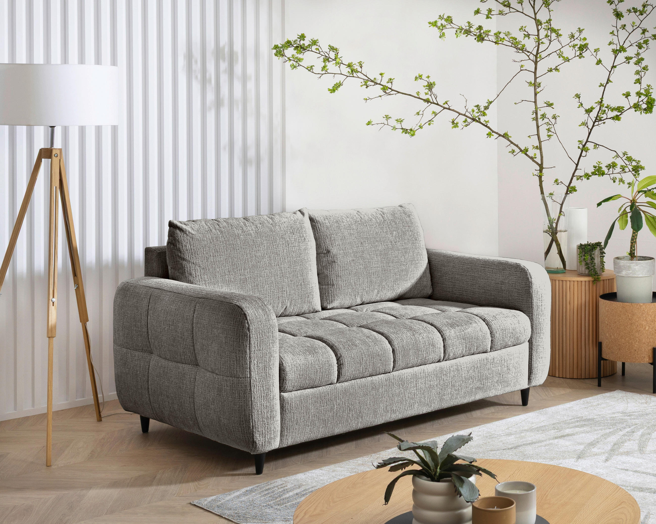 2-SITZER-SOFA Flachgewebe Dunkelgrau  - Dunkelgrau/Schwarz, MODERN, Holz/Textil (167/88/101cm) - Lomoco