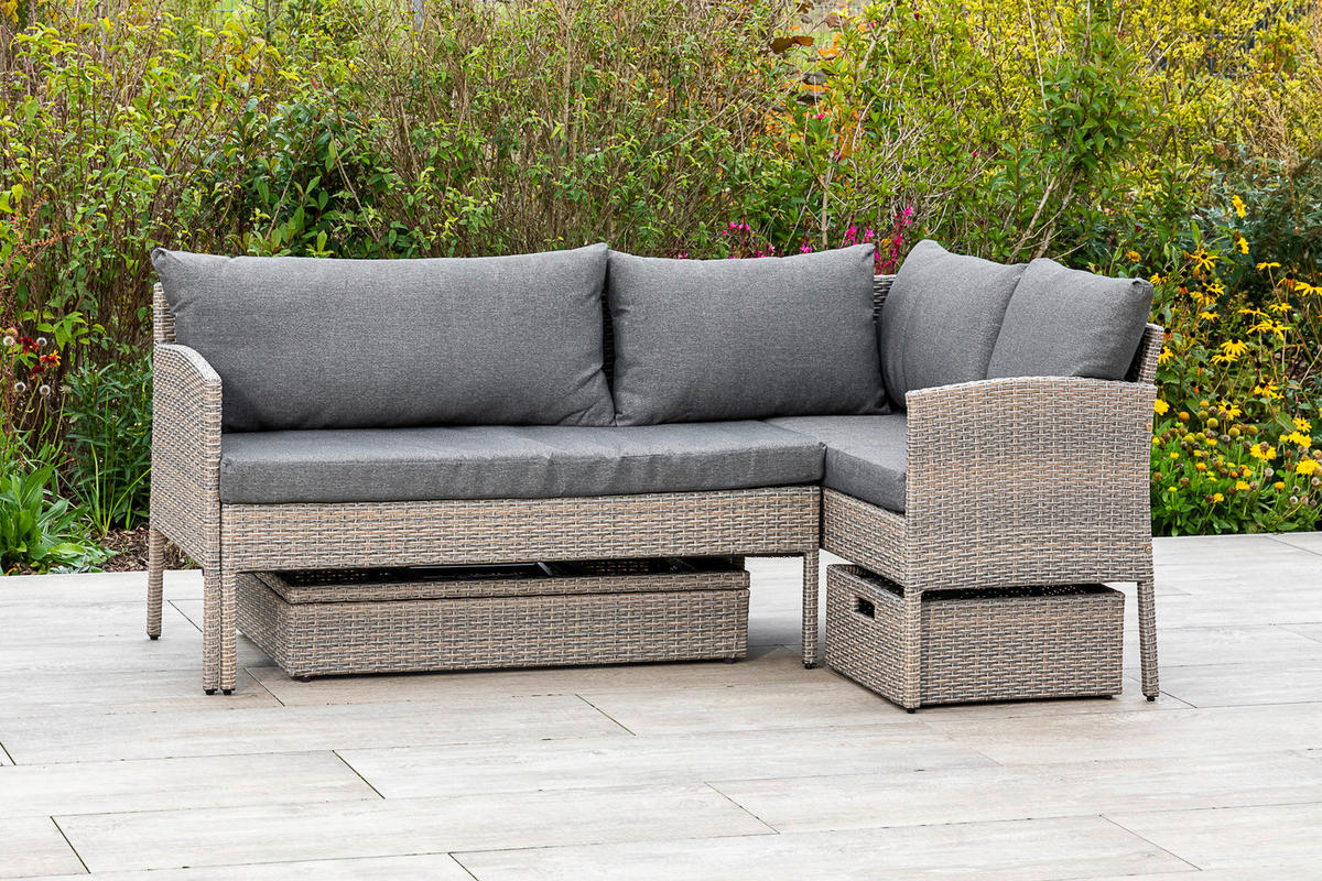 LOUNGEGARNITUR  190/113 cm  Stahl  - Beige, MODERN, Glas/Kunststoff (190/113cm) - Gardenson