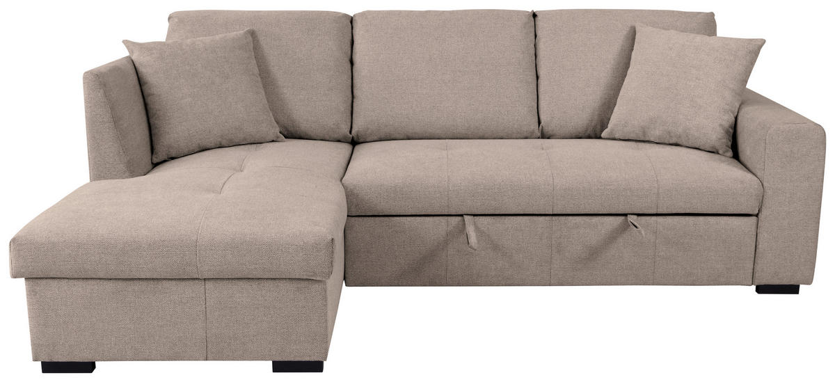 ECKSOFA LUKAS Hellbraun Struktur Zierkissen, Bettkasten  - Hellbraun, Trend, Textil (158/239cm) - P & B