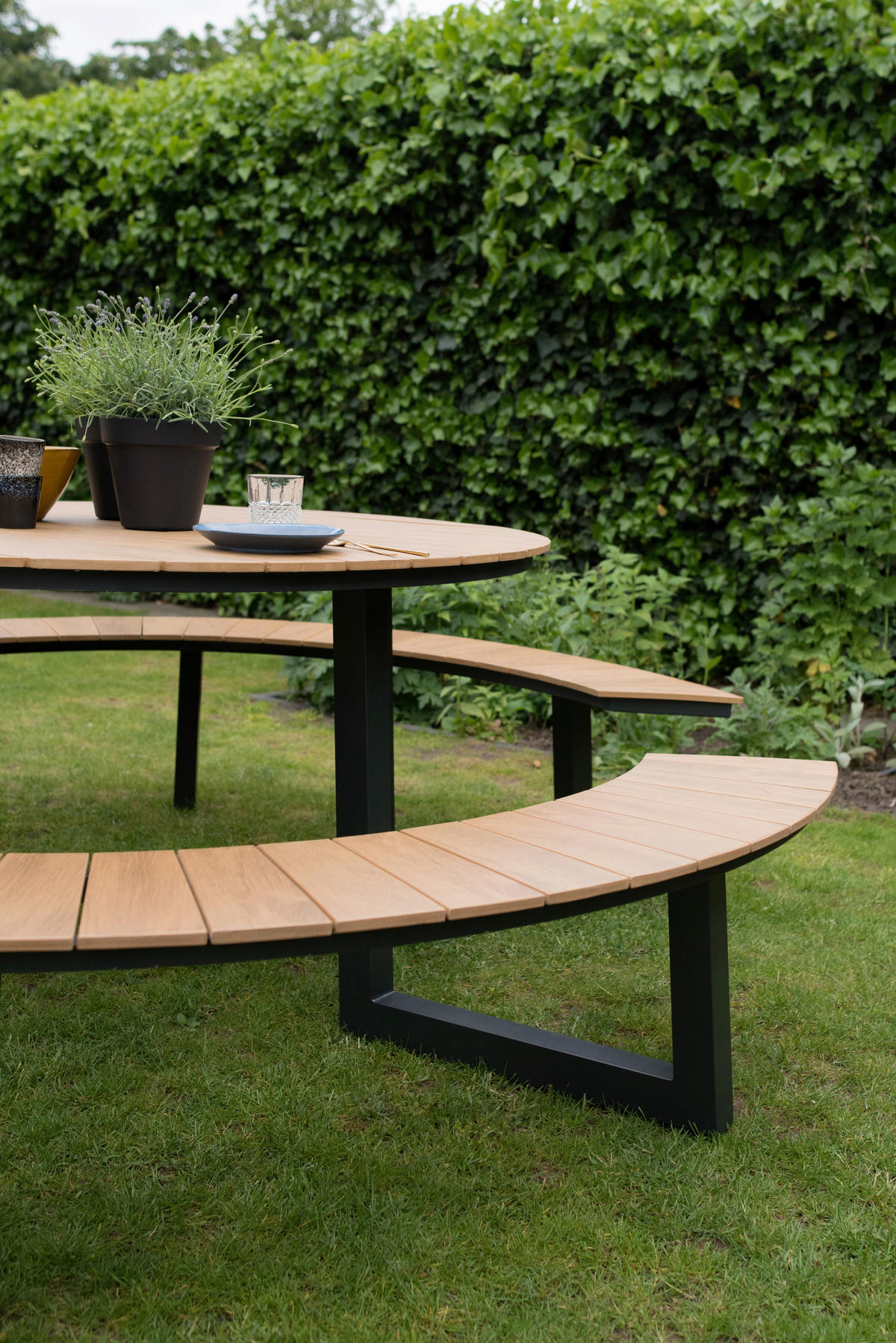 GARTENSET 3-teilig Aluminium  - Anthrazit/Teakfarben, KONVENTIONELL, Kunststoff/Metall (239/74cm)
