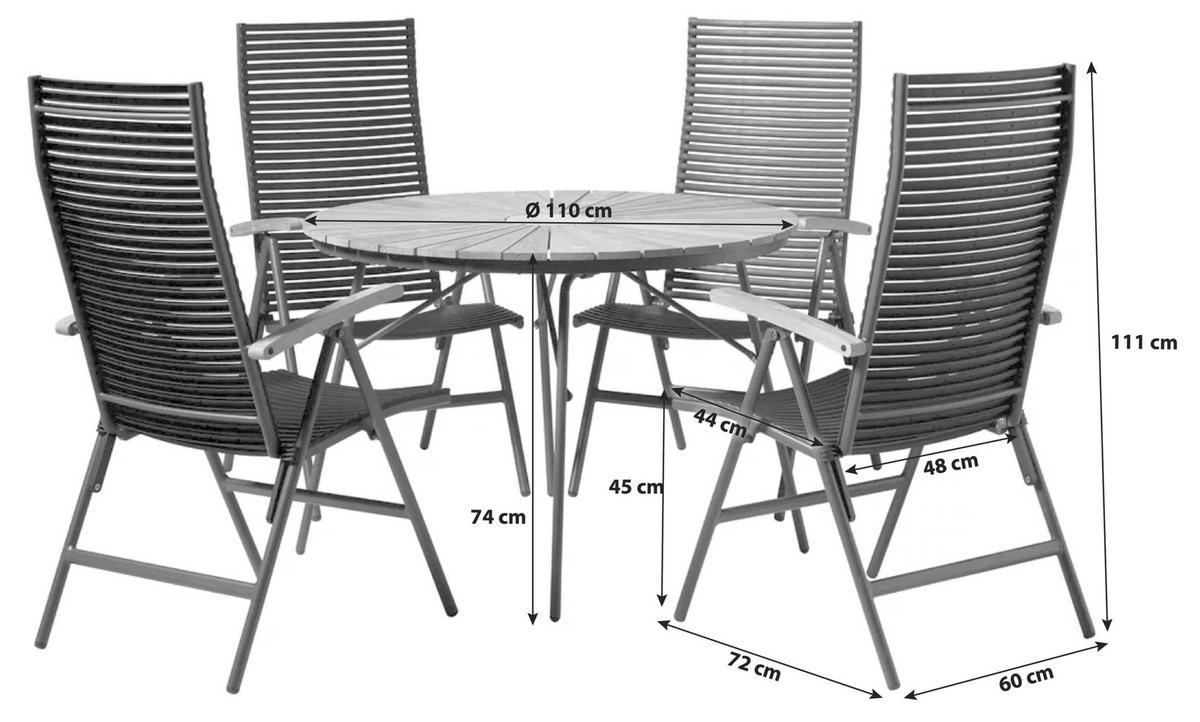 GARTENTISCHGRUPPE  - Anthrazit/Schwarz, Natur, Holz/Kunststoff - Gardenson