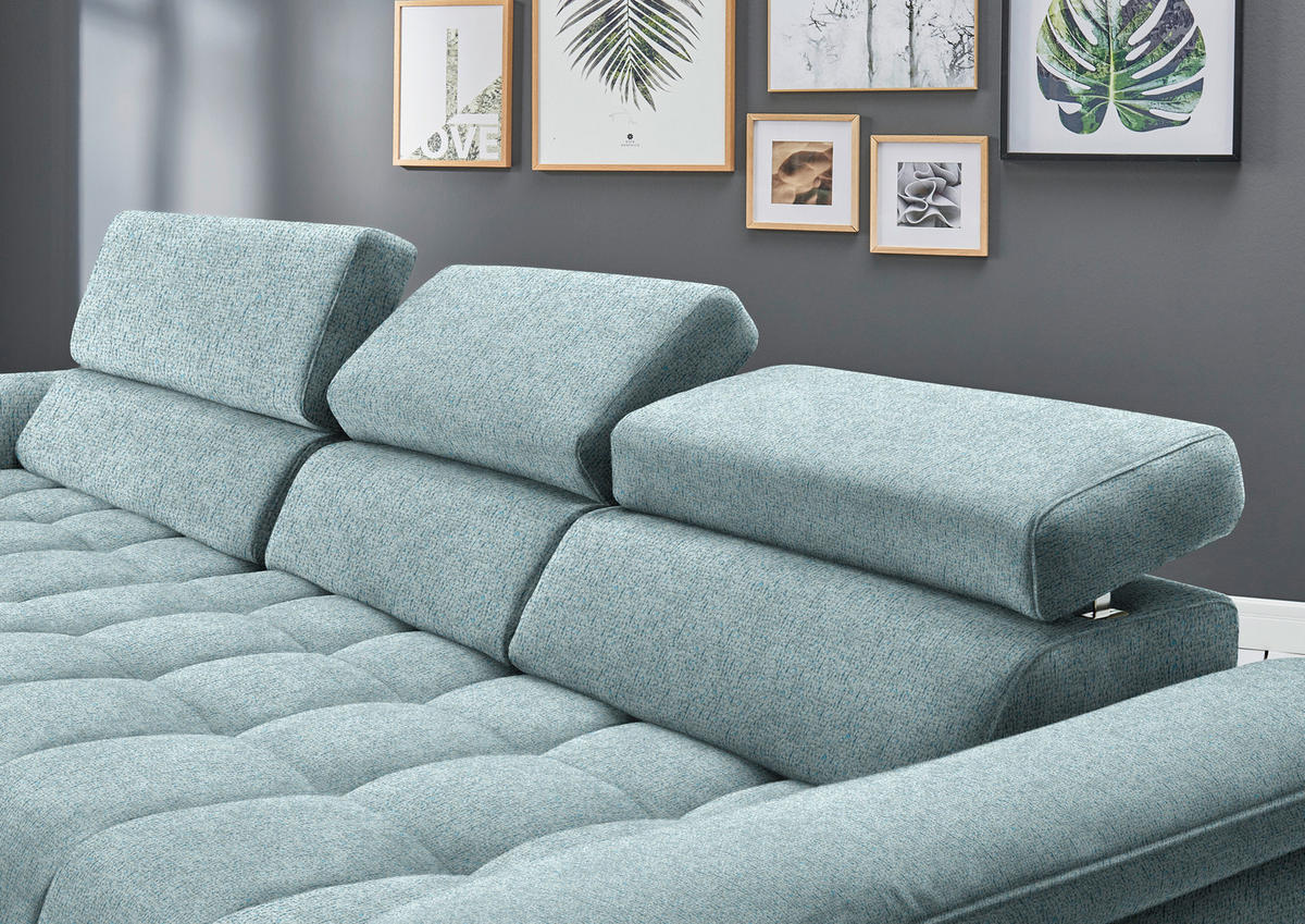 ECKSOFA in Chenille Hellblau  - Schwarz/Hellblau, Design, Textil/Metall (190/329cm) - Beldomo Style